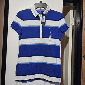 Tommy Hillfiger Classic Fit Women's Collared Striped Short Sleeve Shirt in M